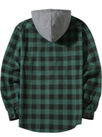 Youth Fashion Street Hooded Plaid Shirt Men's Slim Fit Long Sleeved Shirt Couple Travel Casual Shirt Men's Sports Shirt Jacket