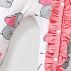 PatPat 2pcs All Over Cartoon Koala Print White Long-sleeve Ruffle Snap-up Baby Jumpsuit Set Soft and Comfortable