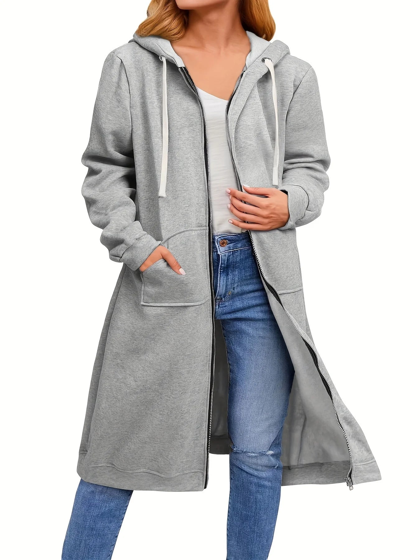 Plus Size Hoodies for Women Casual Full Zip Hoodies Comfortable Women's Long Hoodies Fashionable Sweatshirts With Pockets