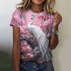 Fashion Women's T-shirt With Cute Peacock Graphic 3D Printed Short Sleeve Summer T-shirts Oversized Loose Women's Clothing