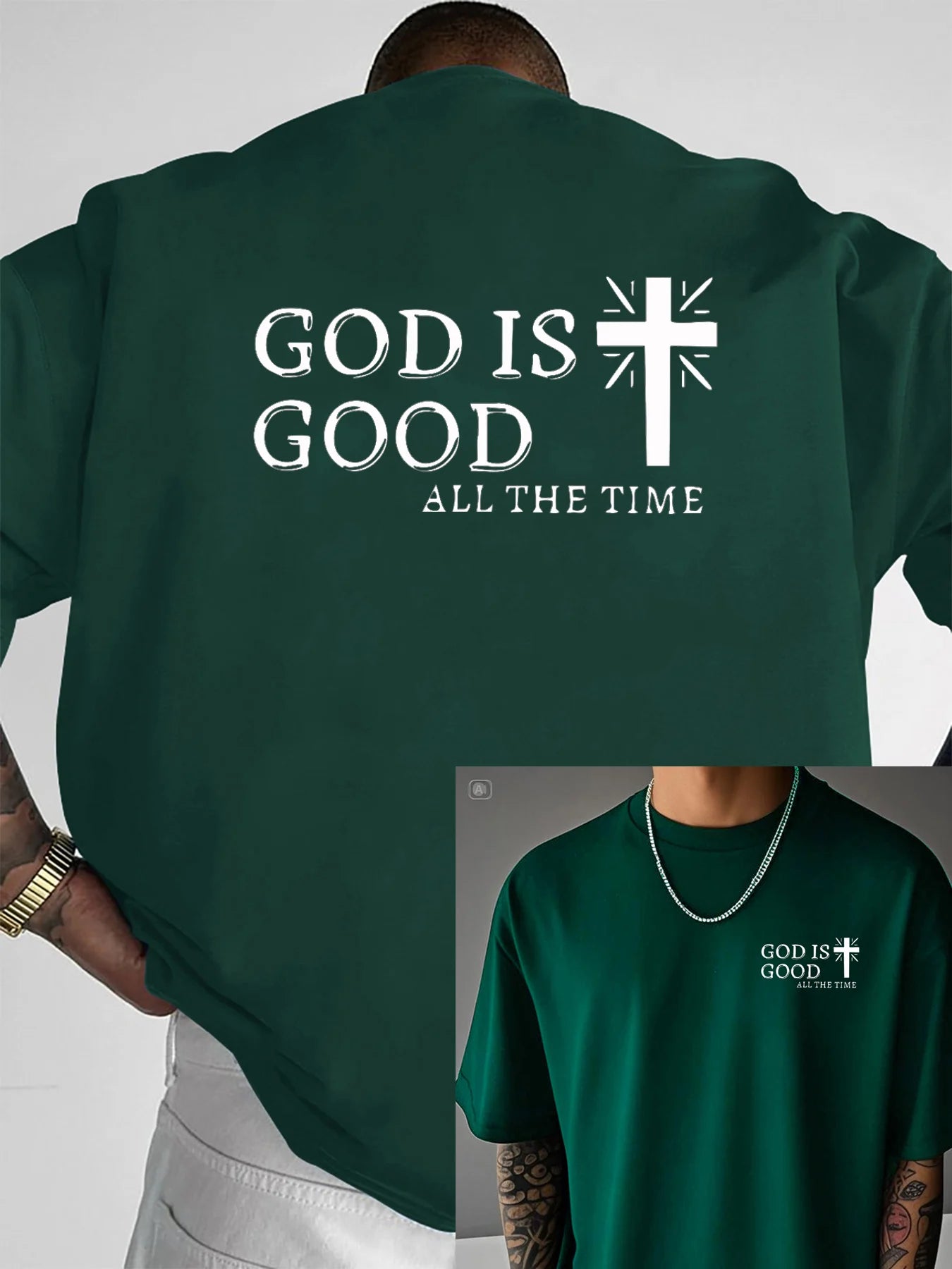 Men's Summer 100% Cotton Casual God is a Good Faith Double sided Printed Loose Sport Round Neck Short Sleeve T-shirt Versatile T