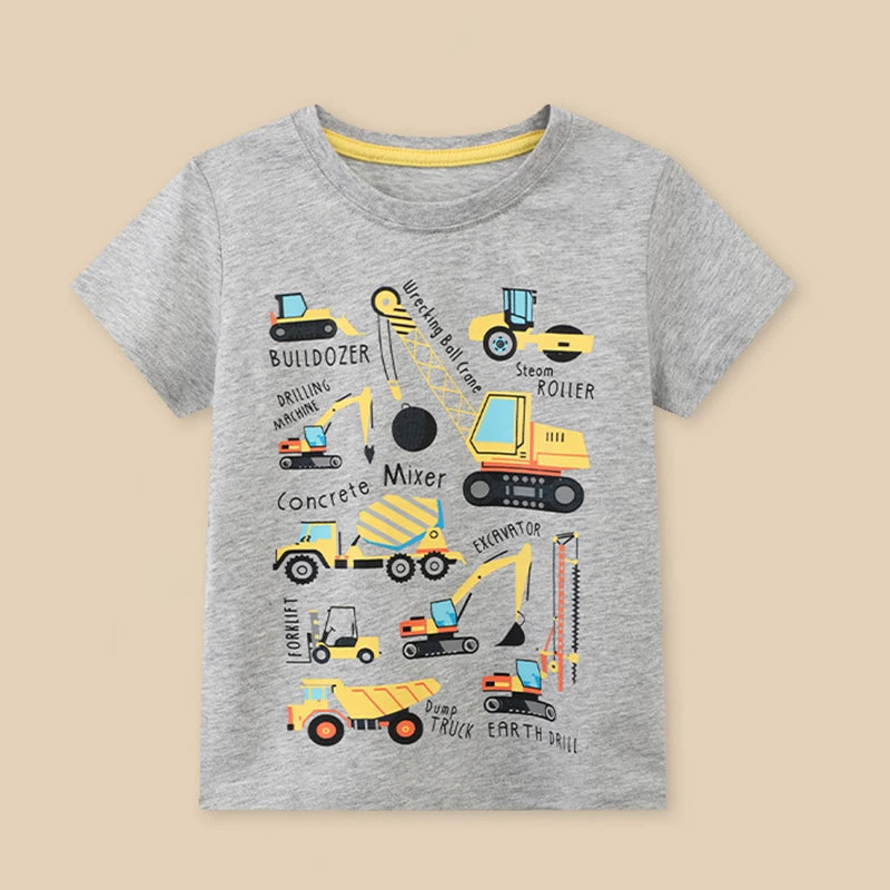 Little maven 2026 Summer Fashion New Tops Children's Clothing T-shirts Cartoon Excavators Infant Baby Boys Kids Clothes