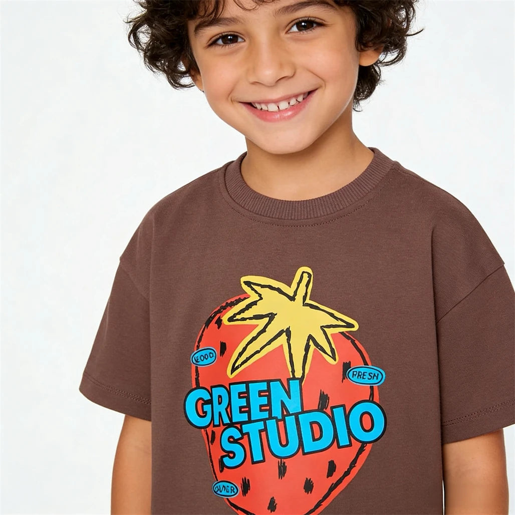 1-7Years Old Boys Girls Fashion T-shirt Summer Clothes Short-sleeved Tops Toddler Cartoon Printed Tees Loose Casual Sports Tees