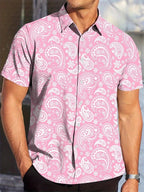 Hawaii Shirts for Men 3D Paisley Graphic Short-sleeved T-shirt Casual Lapel Buttons Male Tops Summer Oversized Bohemian Man Tees