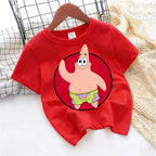 Cute SpongeBobs T-shirt Kids Anime Round Role Boys Girl Toddler Cotton Streetwear Tees Casual Short Sleeve Childern Clothes Tops