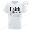 Men's Street Wear Faith Is Like Wifi God Jesus Religious Christian Funny T-shirt Short Sleeve Streetwear Summer T Shirts Men Top