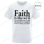 Men's Street Wear Faith Is Like Wifi God Jesus Religious Christian Funny T-shirt Short Sleeve Streetwear Summer T Shirts Men Top