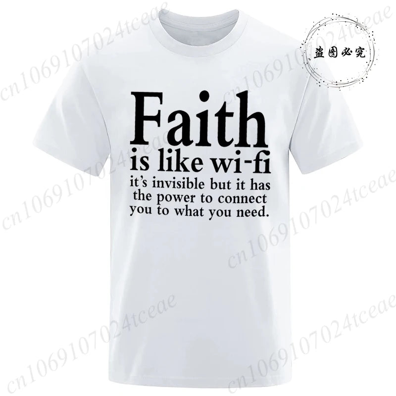 Men's Street Wear Faith Is Like Wifi God Jesus Religious Christian Funny T-shirt Short Sleeve Streetwear Summer T Shirts Men Top