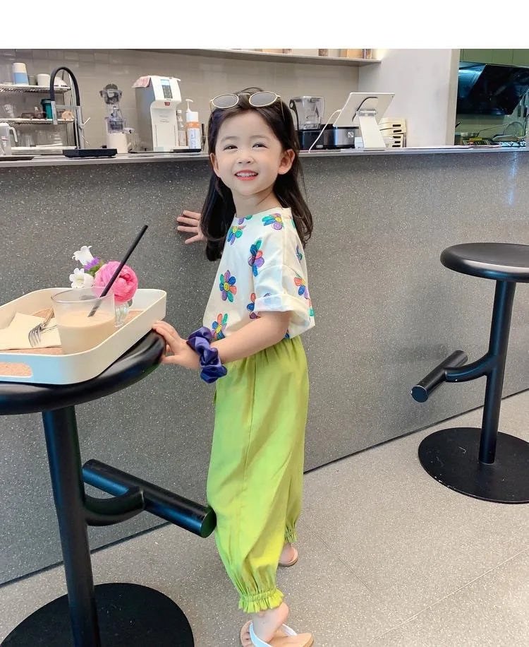1pcs Summer Kids Flower Print Tops Clothes Girls Korean Style Shirt Children Short Sleeve T-shirts Child Casual Comfort T Shirs