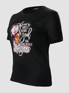 Plus Size Plus Size Graphic Print Round Neck T-shirt, Women's Plus Slight Stretch Casual Tee