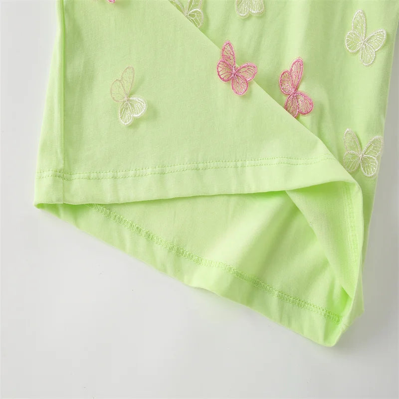 Jumping Meters 3-8T Animals Summer Girls Tshirts Butterflies Applique Short Sleeve Baby Clothes Embroidery Children's Tees