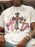 Mens  Comfortable Mens White Crew Neck T-Shirt Cross Jesus Print T-Shirt Vintage Shirt Graphic T-Shirt pro choice streetwear