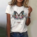 Summer Casual Vintage Women's T-shirts Ladies 3D Print Butterfly O-Neck T Shirt Female Fashion Loose Short Sleeve Tops Tees