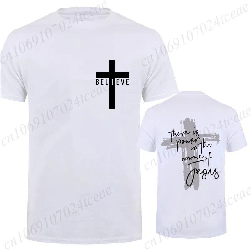 Women/Men Christian Faith T-shirts There Is Power in The Name of Jesus Graphic T-shirts Unisex Cross Faiths Graphic T Shirts