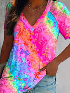Summer Women Plus Size Colorful Butterfly Printed T-shirt Spring and Summer Casual Women T-shirt Quick Drying and Breathable