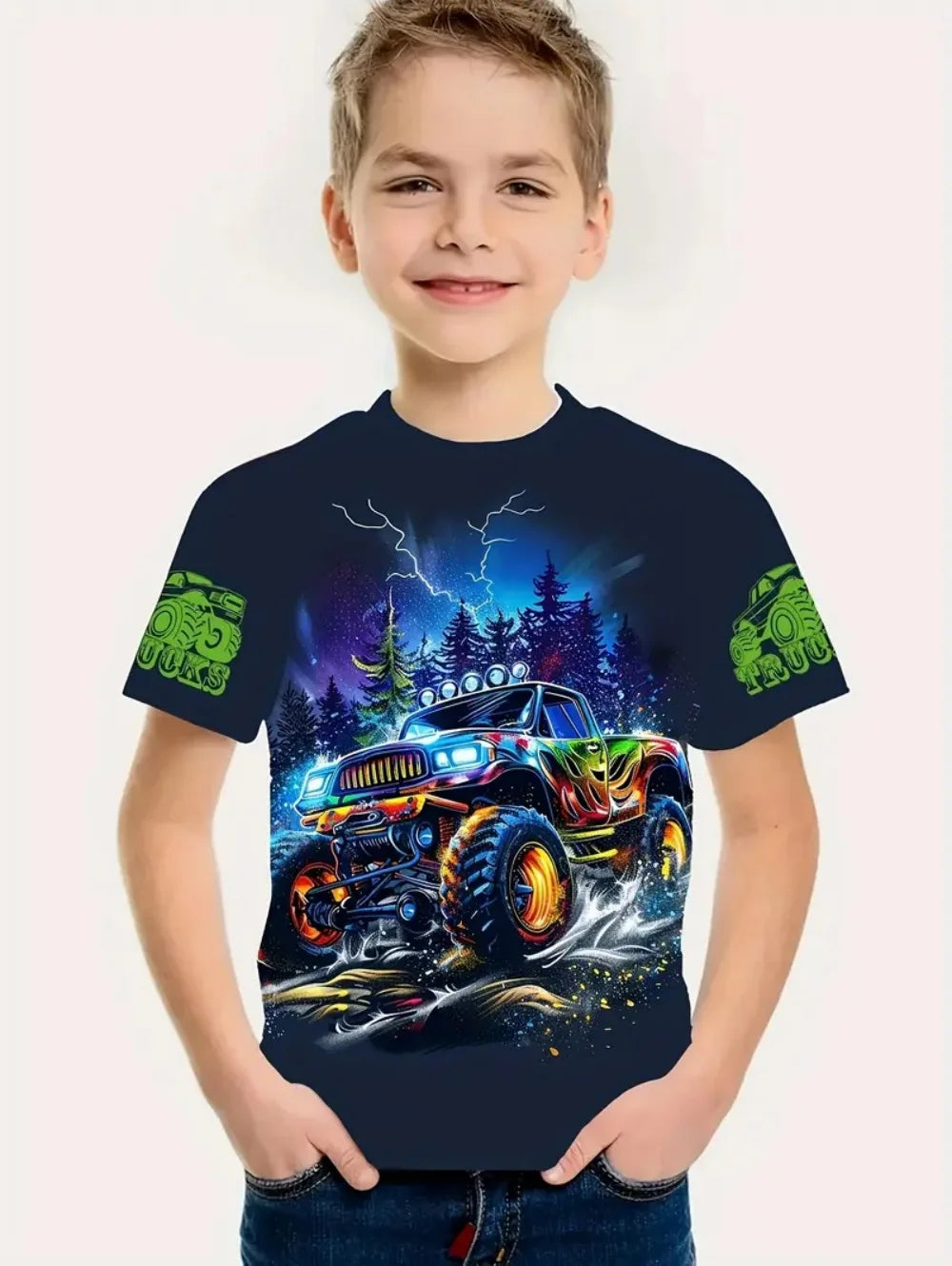 Cool Car Boy's T-Shirt Fashion 3D Print Summer Kids Short Sleeve Tops Lightweight Tees Outdoor Comfortable Children's Clothing