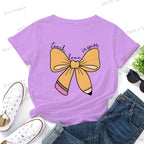 Women's Inspirational Teacher Graphic T Shirt Pencil Bow Design Short Sleeve Tee Gifts for Teacher's Day Crew Neck Classic Tops