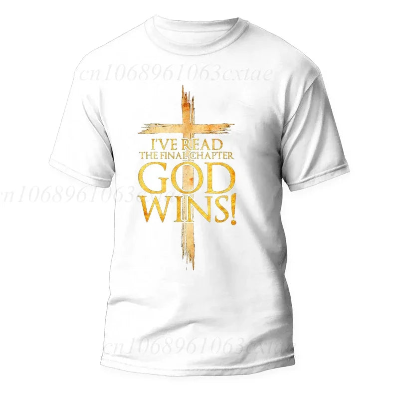 God Wins Christian Faith Cross T-Shirt Men Fashion Women's Tshirts Summer Fashion Tee Shirts Harajuku Shirts Casual Camisetas