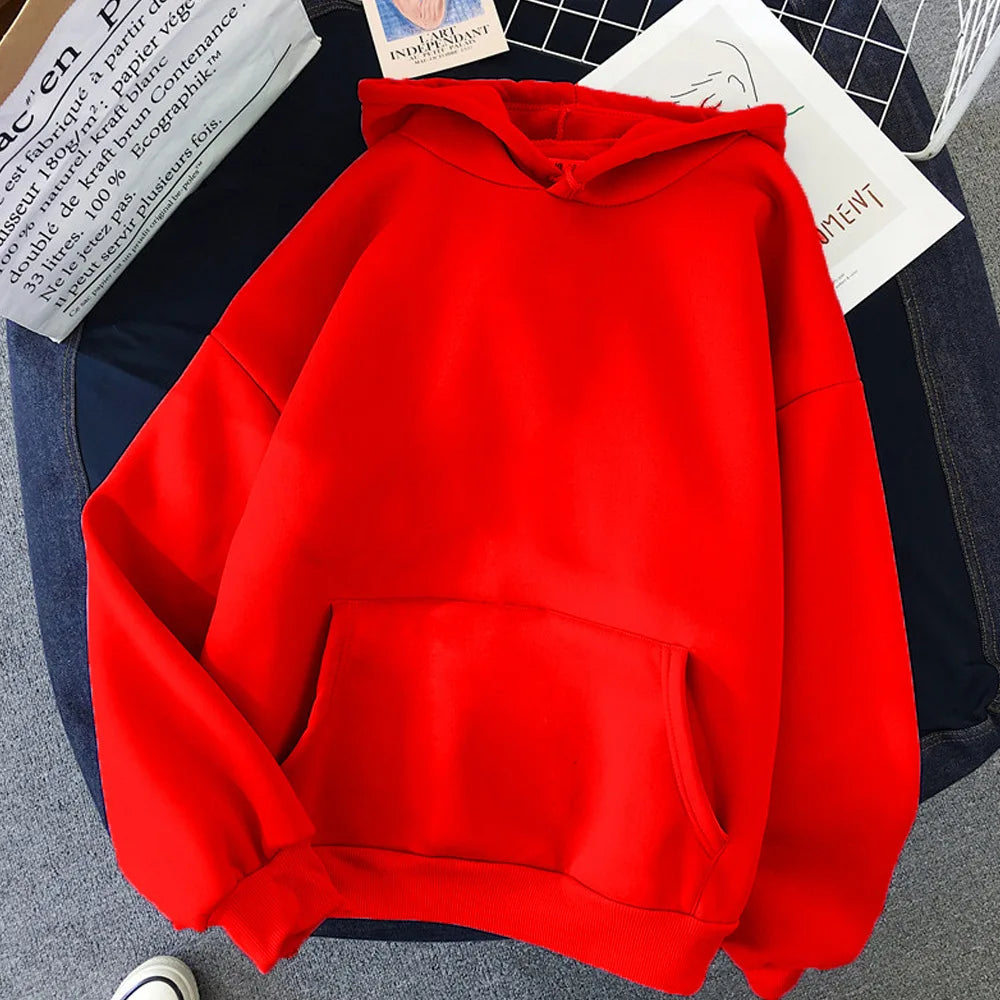 Unisex Oversized Hoodie Minimalist Solid Color French Pullover Women Streetwear Essentials Unisex Couple Hooded Sweatshirt