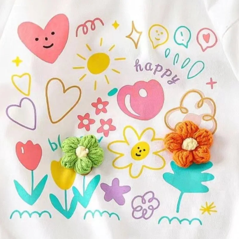 Jumping Meters Flowers Kids Tees Hot Selling Cotton Summer Girls Tshirts Baby Clothes Children's Tees Tops