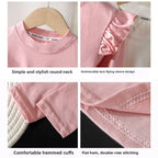 Kids Girls Cotton Long Sleeve Tops with Bow Cute Print Shirt Basic Tee Fall Autumn Clothing for Baby Toddler