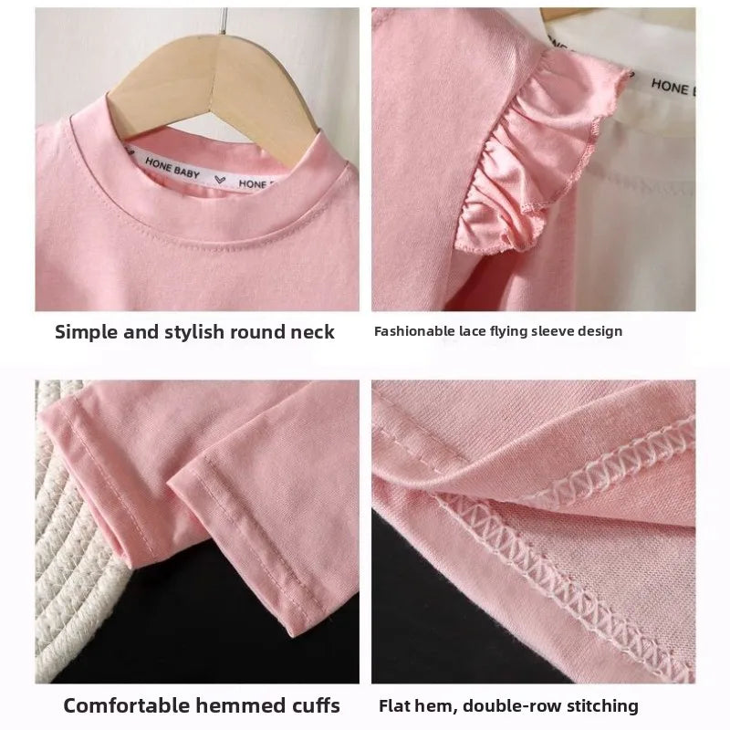 Kids Girls Cotton Long Sleeve Tops with Bow Cute Print Shirt Basic Tee Fall Autumn Clothing for Baby Toddler