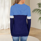 1pc Women'S Plus Size Color Block Hoodie, 95% Polyester 5% Spandex, Geometric Pattern, Slight Stretch, Knit Fabric, Hooded Pullo