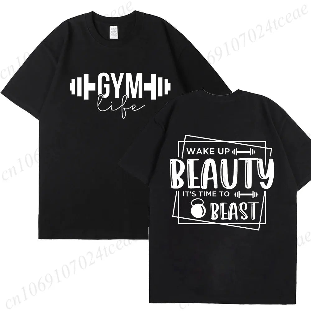 Funny Gym Life T-Shirts for Women Workout Summer Short Sleeve Tees Motivational Positive Tees Cute Exercise Fitness Tops