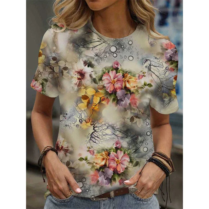 Cartoon Cat Graphic T-Shirt For Women Animal 3D Printed T Shirts Summer Fashion Casual Loose Tees Round Neck Tops Short Sleeves