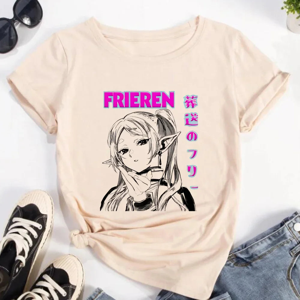 Frieren Tshirt Women Streetwear Anime Funny T-shirts Girl Y2k Designer Funny Female Clothing