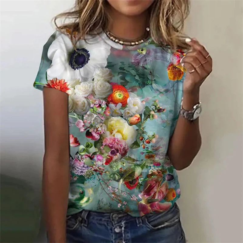 Fashion Women's T-shirt With Cute Peacock Graphic 3D Printed Short Sleeve Summer T-shirts Oversized Loose Women's Clothing