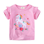 Jumping Meters 2-7T Striped Unicorn Cotton Girls T Shirts Summer Children's Clothes Short Sleeve Kids Tees Tops Baby Costume