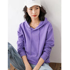 Women Hoodies 100% Cotton Spring Autumn Loose Long Sleeve Pullovers Solid Casual Ladies Outerwear Hooded Hoodie Womens Clothing