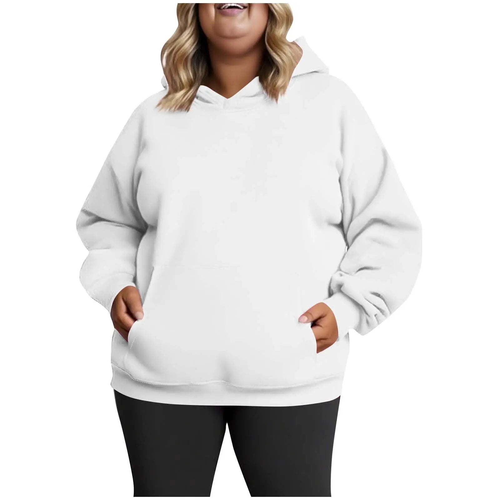 Plus Size Hooded Sweatshirt for Women Fall Fashion Casual Solid Color Pocket Hoodies Women's Clothing Street Hip Hop Hoody