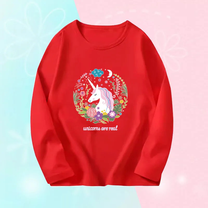 Toddlers Autumn T-shirts For Girl Long Sleeve Cute Tee Shirts Biggirl Casual T-shirts Little Girl Cotton Spring T-shirts