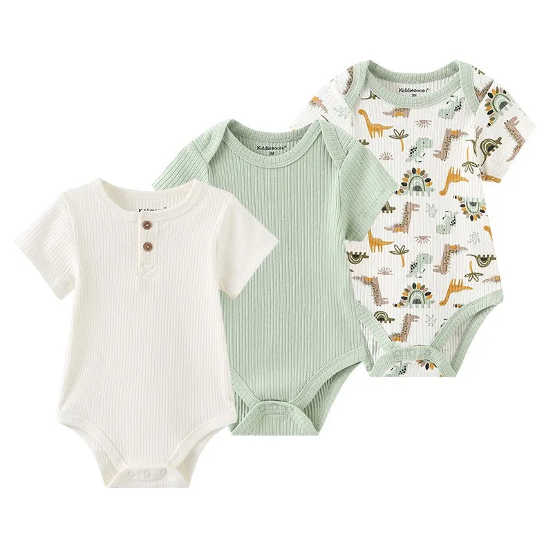 Unisex Cotton Newborn Baby Boy Clothes 3Pieces Summer 0-12M Cartoon Baby Girl Clothes Print Bodysuits Short Sleeve Bebes