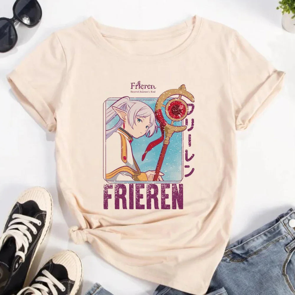 Frieren Tshirt Women Streetwear Anime Funny T-shirts Girl Y2k Designer Funny Female Clothing