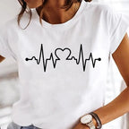 New Women T Shirt Cute Than Heart Printed T-shirt Fashion Love Heart Loose Short Sleevs Round Neck T-shirt Casual Female Tops