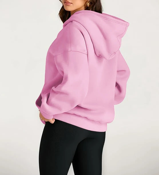 Plus Size Solid Color Kangaroo Pocket Casual Long Sleeve Hoodie, Women's Sweatshirt For Fall & Winter