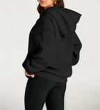 Plus Size Solid Color Kangaroo Pocket Casual Long Sleeve Hoodie, Women's Sweatshirt For Fall & Winter