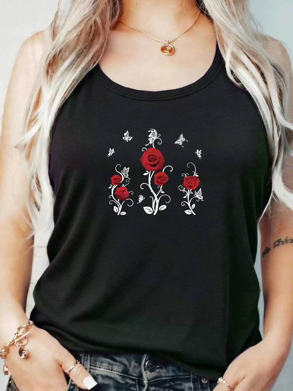 Loose Fit Printed Pocket T-Shirt for Women with Ribbed Collar round Neck 1-8XL plus Size Comfortable Casual Vest
