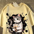 T-shirtand Womens Summer New Drag Cool Kitten Print T-shirt American Student Short-sleeved Top Trendy