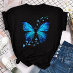Fashion Women Men T Shirt Colorful Butterfly Petal Graphic Print T Shirt Casual Crew Neck Short Sleeve Plus Size T Shirt Unisex