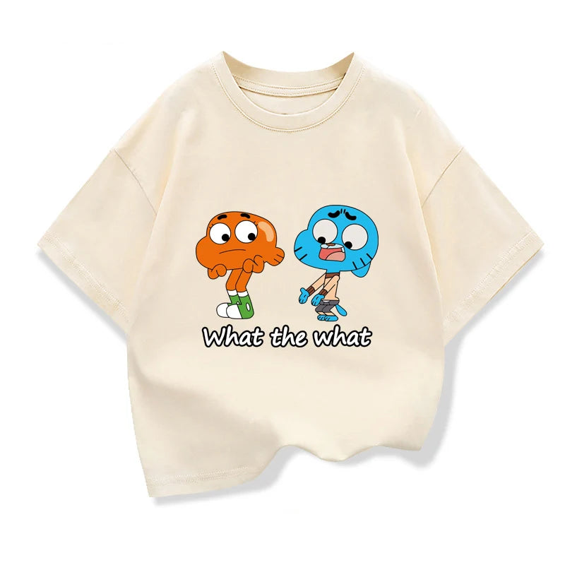 The Amazing World Of Gumball Tshirt For Kids Summer White Short-sleeved Cartoon Loose Tops 2025 New Teen Boys Fashion Clothes