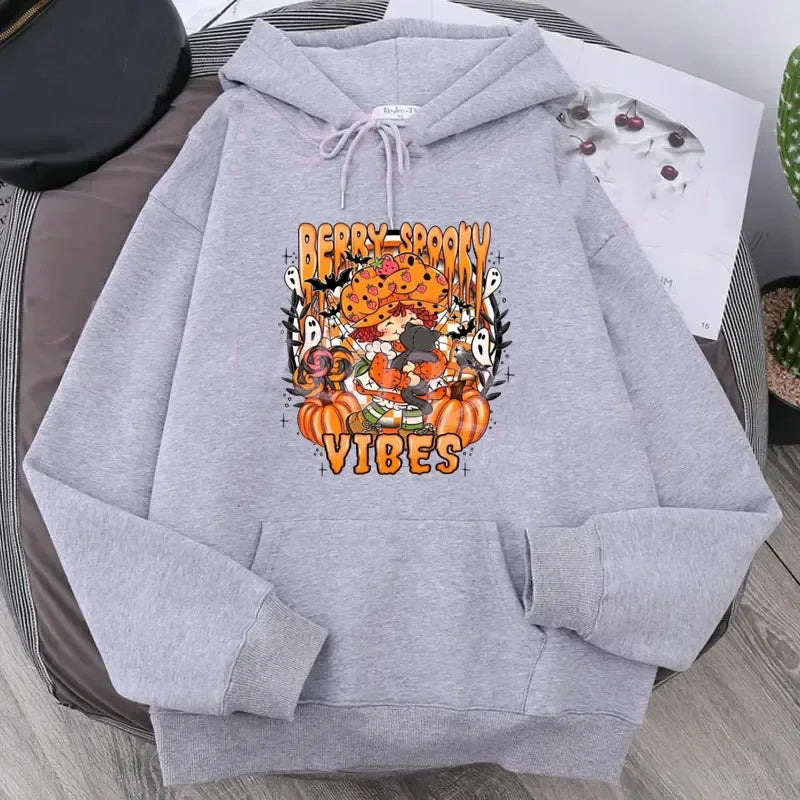 Cartoon Strawberry Women Hoodies Strawberry shortcake Hoodies Tops Long Sleeve Pockets Fashion Hooded Sweatshirts