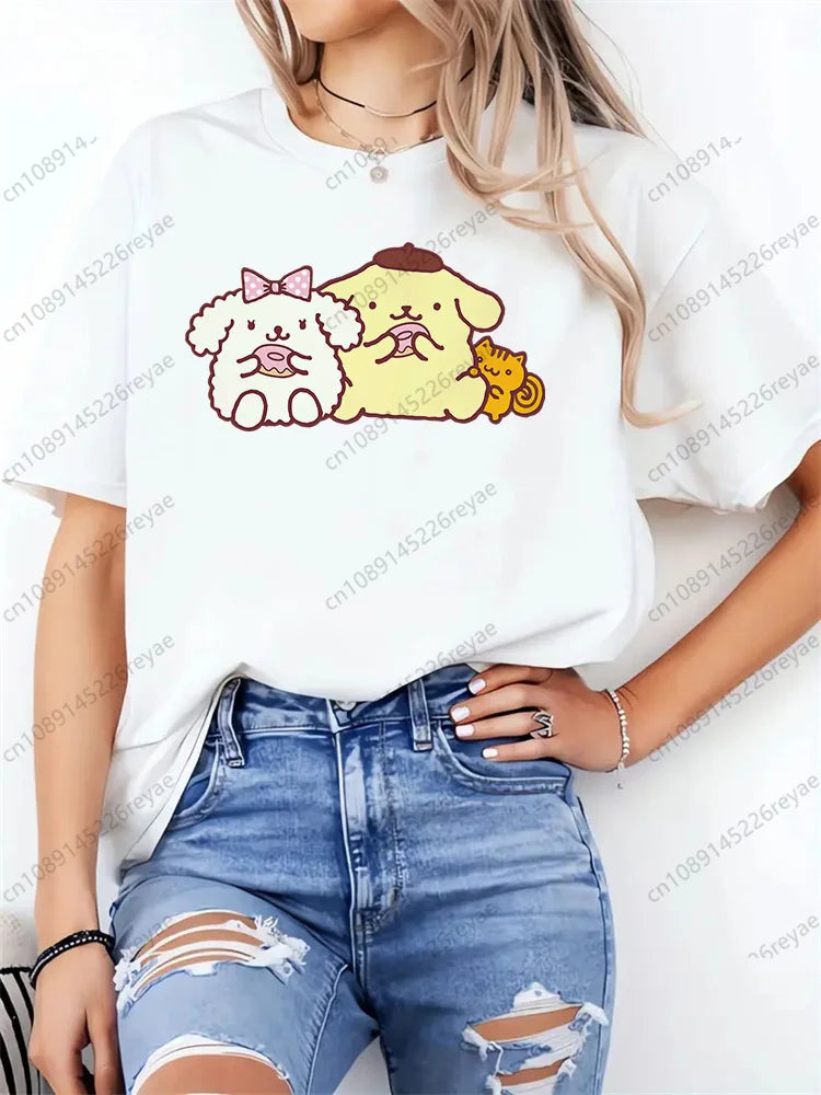 Women T Shirt Funny Pom Pom Purin Printed Tops Tee Female Short Sleeve Tshirt Harajuku Tee Shirts 90s Girls T-shirts