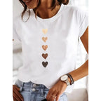 Love Heart Print Plus Size T-shirt Women's Harajuku Short Sleeve Casual Women's T-shirt Clothing Street Tees Aesthetic Clothes