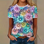 Women's T Shirt Flower Graphic Print Casual Short Sleeve Female Crew Neck T-Shirts Summer  Street Fashion Tops Outdoor Clothes