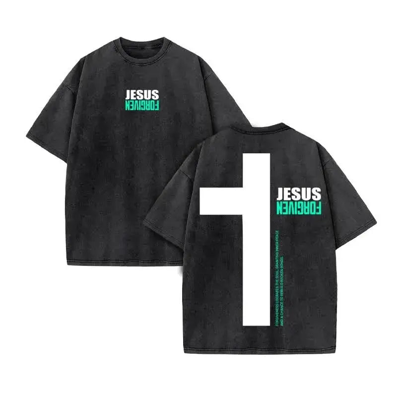 Jesus Christian Design New Summer Men's Top T-shirt Wash Short Sleeve Street Print Vintage T-shirt Oversized for Men and Women