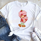 Cute Strawberry Shortcake T-Shirt for Women Retro Cartoon Printed T Shirts Loose Short Sleeved Tops Casual Round Neck Tees